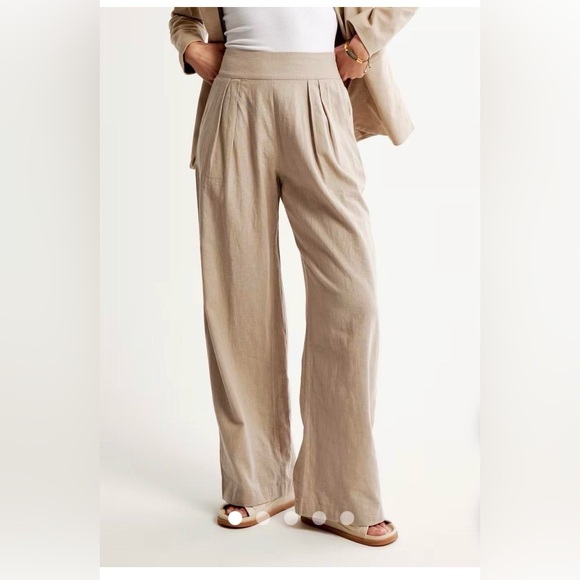 NWT Abercrombie Linen Blend Ultra Wide Leg Pants High Rise Elastic Waist Medium - Picture 11 of 11